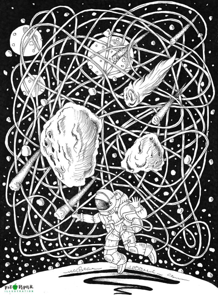Ink Imaginarium black and white illustration - Asteroids