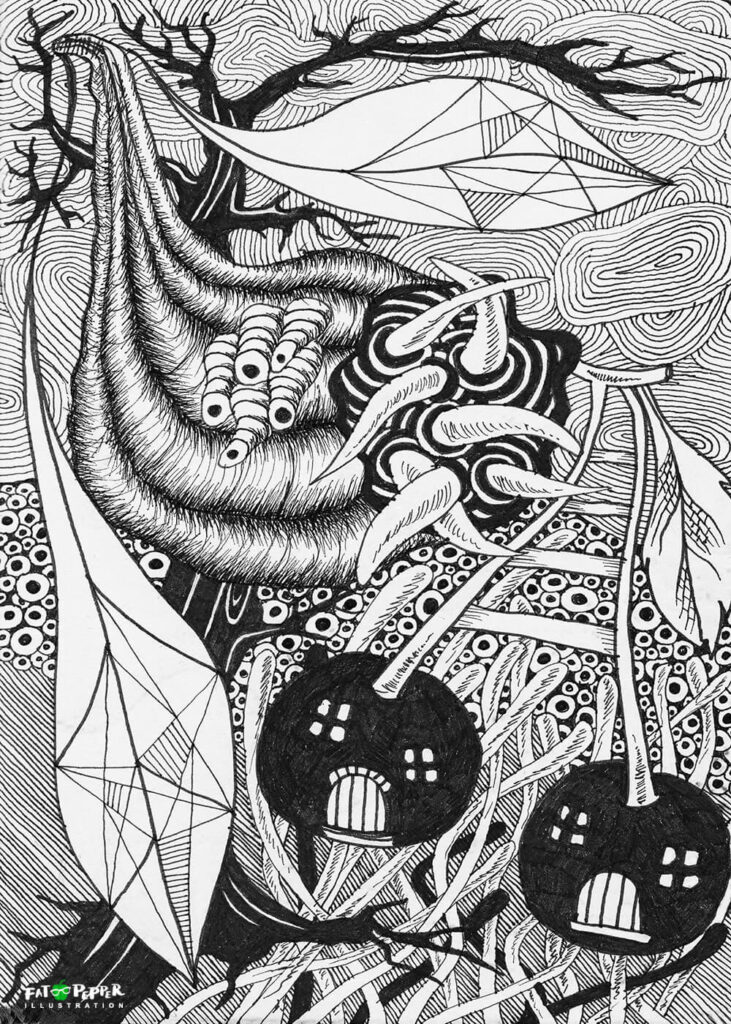 Ink Imaginarium black and white illustration - Cherry Tree