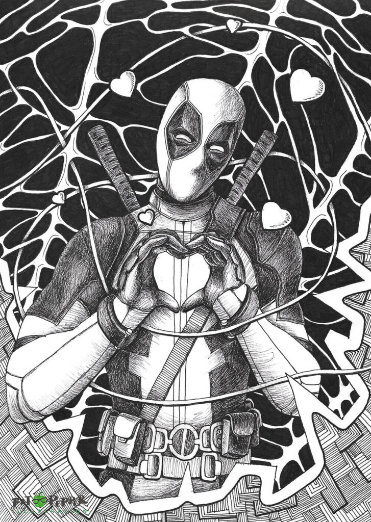 Ink Imaginarium black and white illustration - Deadpool