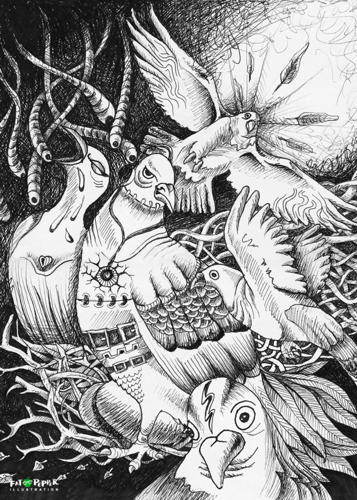 Ink Imaginarium black and white illustration - La Familia