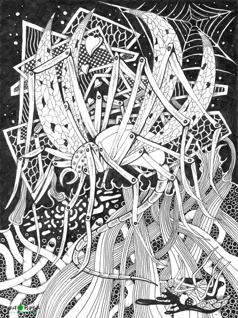 Ink Imaginarium black and white illustration - Love Fly