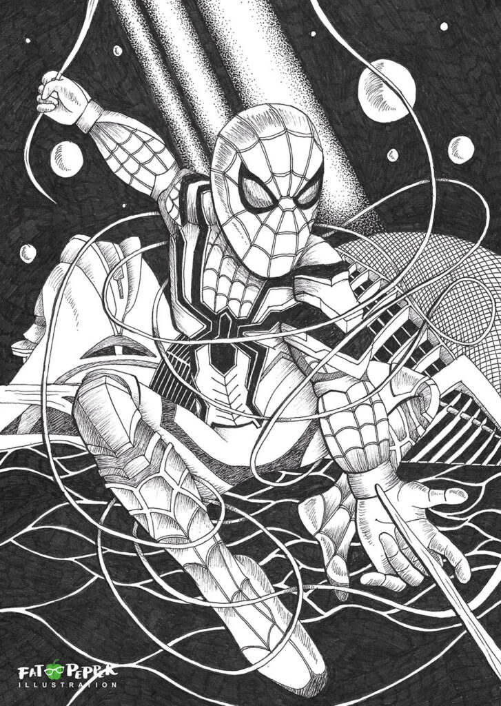 Ink Imaginarium black and white illustration - Spiderman