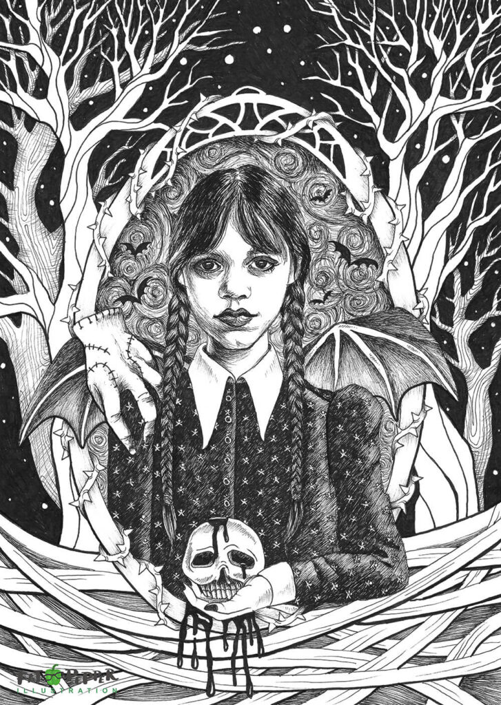 Ink Imaginarium black and white illustration - Wednesday